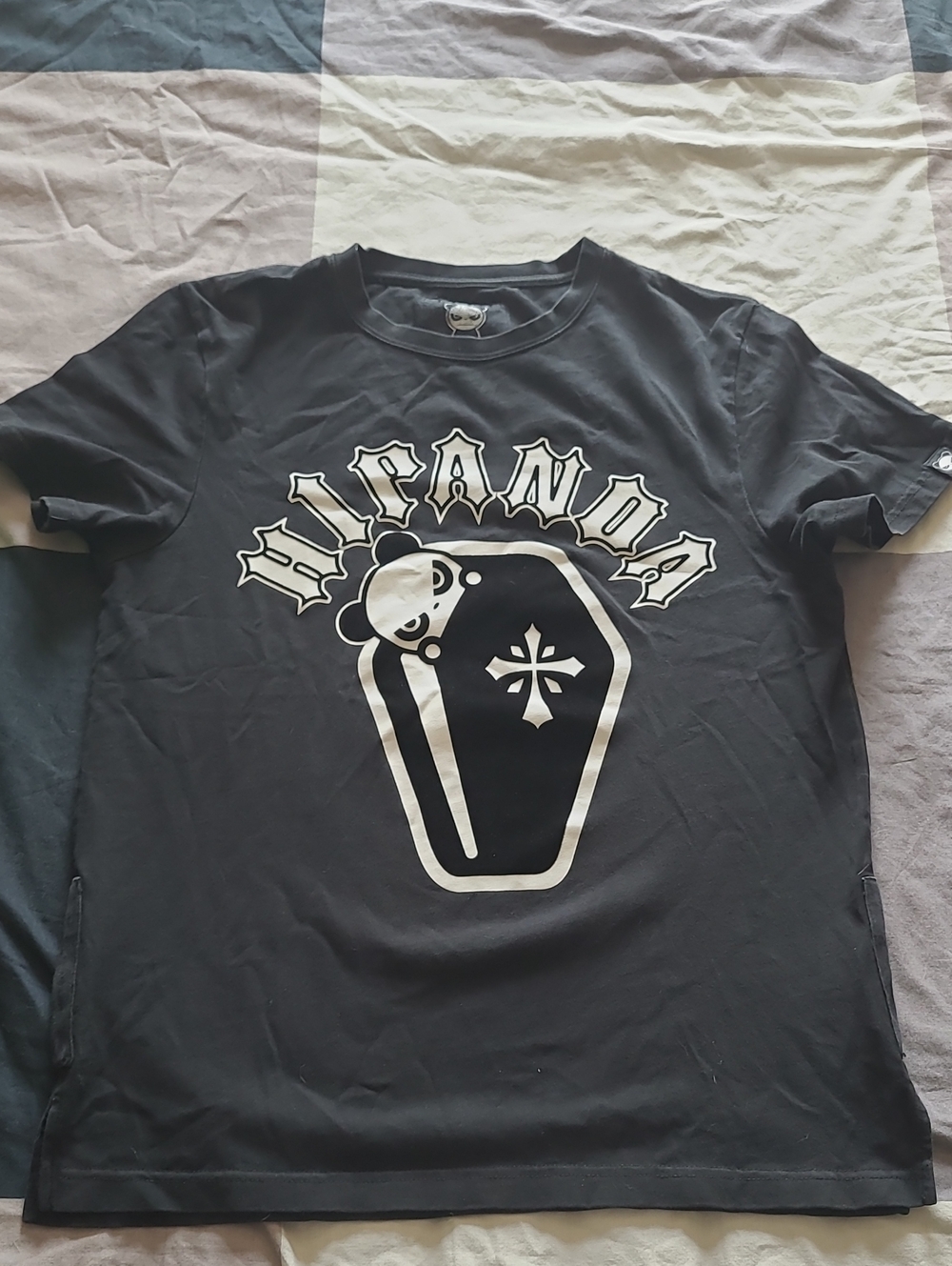 Black Graphic Short-Sleeve Tee with Coffin Panda Design